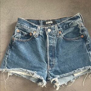 Reformation Blue Jean Shorts High-Waisted Cut-Off